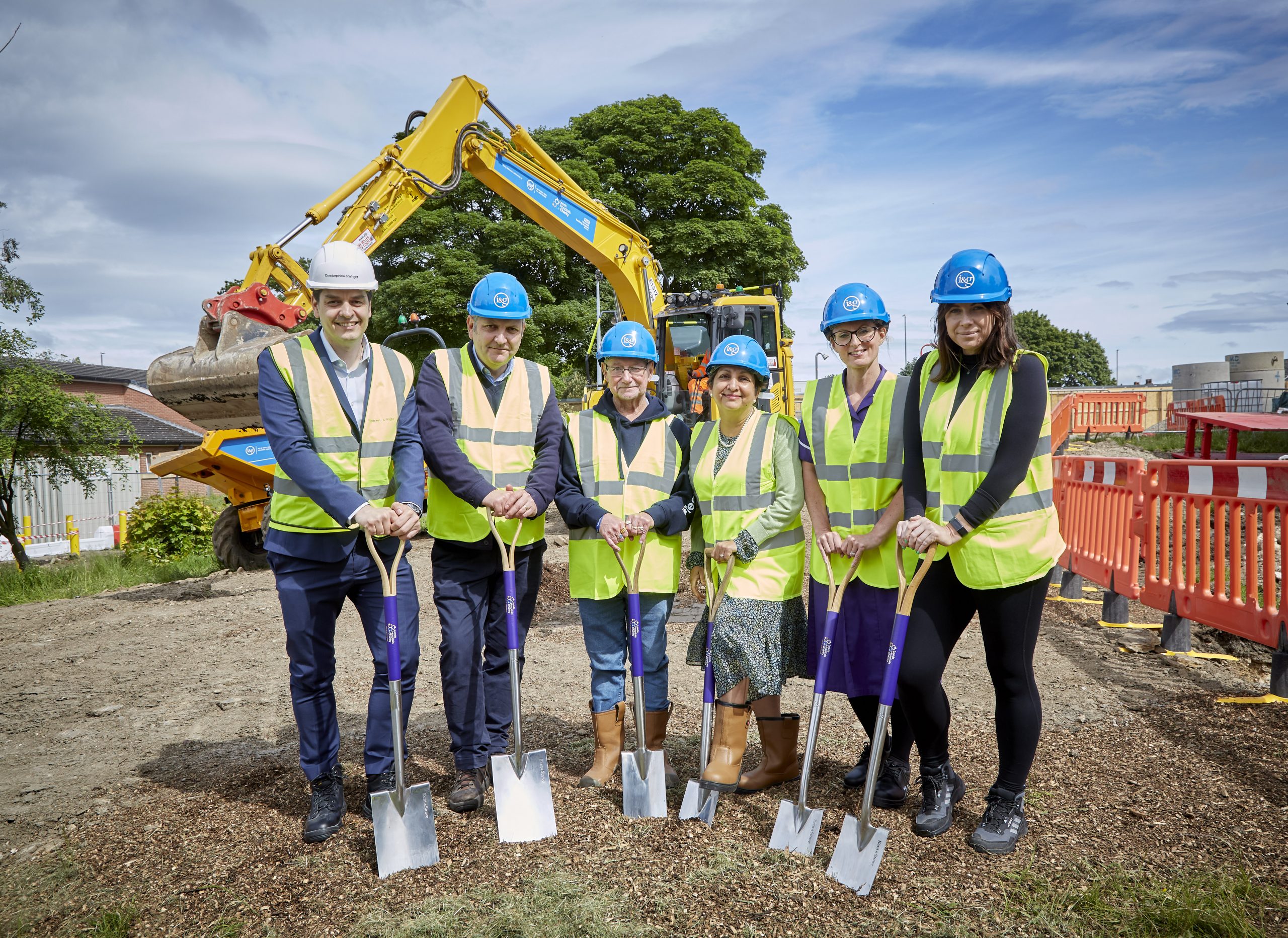 Several employees at Procure Partnerships representing the first diggers on site for the New Rob Burrow Centre for Motor Neurone Disease